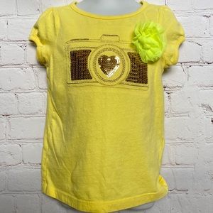 Crazy 8 Neon Yellow/Chartreuse Photographer Sequin Camera Tee with Flower